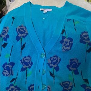 Isaac Mizrahi Blue Floral Cardigan Sweater